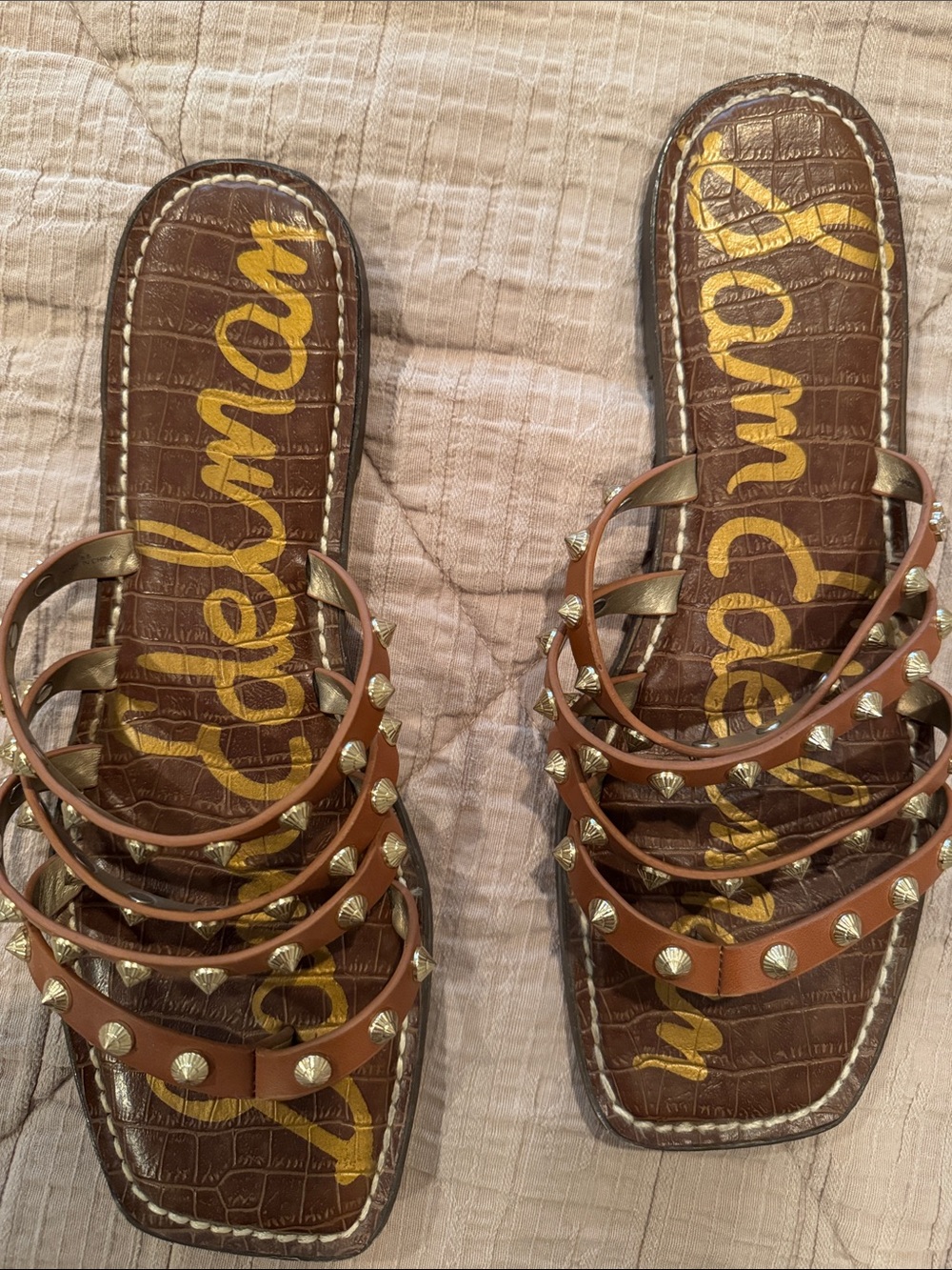 Sam Edelman Tan Brown Leather Studded Slide Sandals - Picture 5 of 5